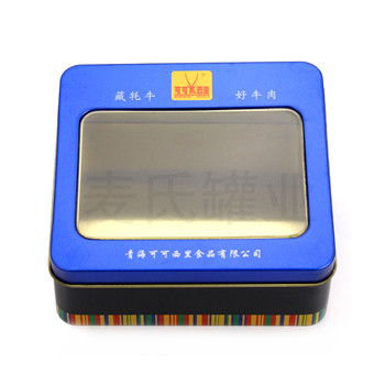 青海牦牛牛肉干鐵盒包裝,開窗食品鐵盒,鐵盒生產(chǎn)廠家