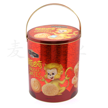 手提猴菇曲奇餅干包裝鐵罐,食品鐵罐廠家