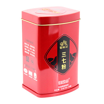 異形密封拍底三七粉鐵盒封口_中藥粉劑包裝鐵盒生產廠家