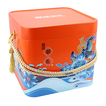 方形紅蓋手提蛋卷錦繡華禮盒鐵盒_馬口鐵食品鐵盒包裝定制工廠
